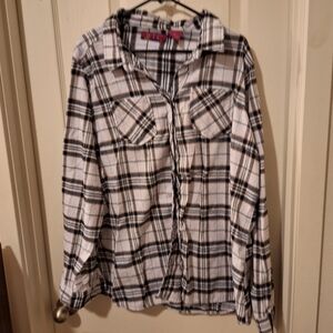Black and White Flannel Long Sleeve Shirt Grunge